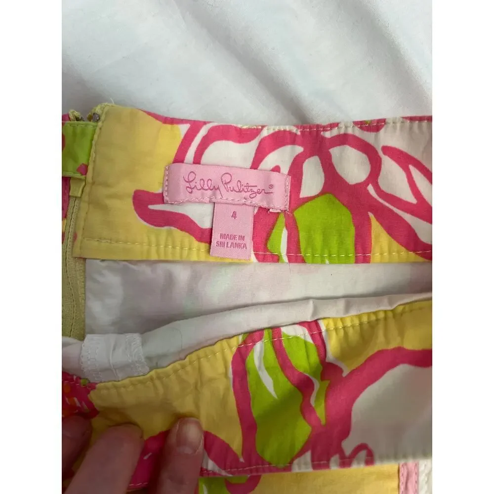 Lilly Pulitzer Yellow Pink Tropical Floral Mini Skirt Skort Sz 4 GS